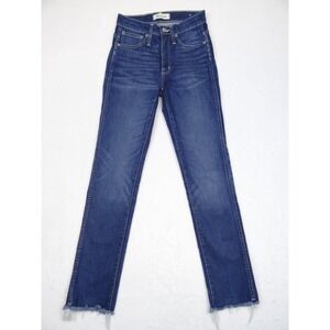 Madewell Jeans Womens Size 24 Blue Denim Slim Straight Leg Raw Hem Mid Rise